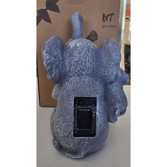 Art Terpnica Solar Elephant Garden Statue Holding Flowers NIB - Picture 5 of 14